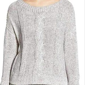 Eileen Fisher Cotton Cable Knit Moon Gray Sweater Women's Small Petite